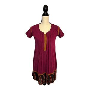 BIBA Women India Purple Cotton Short Sleeve Kurta Tunic Embroidered Size XL